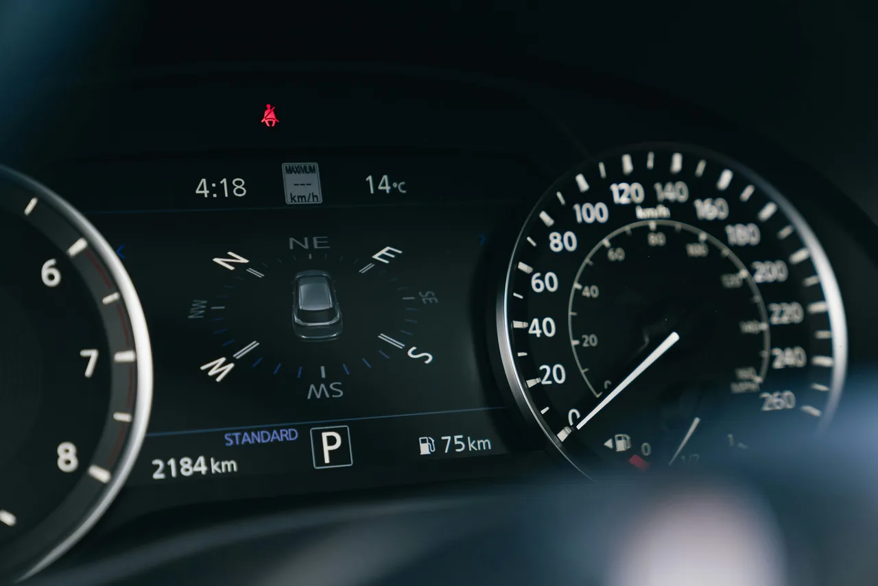 Car dashboard with speedometer and digital display